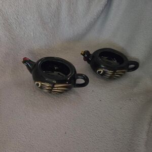 Black Hen & Rooster Ceramic Creamer & Sugar Set - 5"*country  shabbychic
